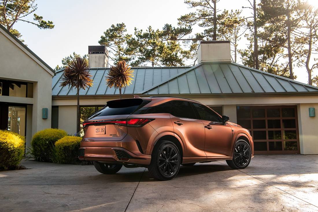 Lexus RX 500h (2023) static, rear view